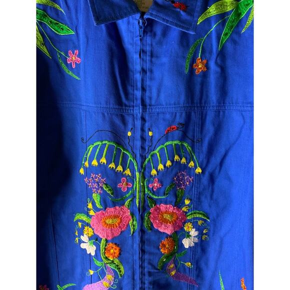 The Quacker Factory Embroidered Floral Jacket Women Sz Medium Full Zip Colorful - Picture 5 of 8